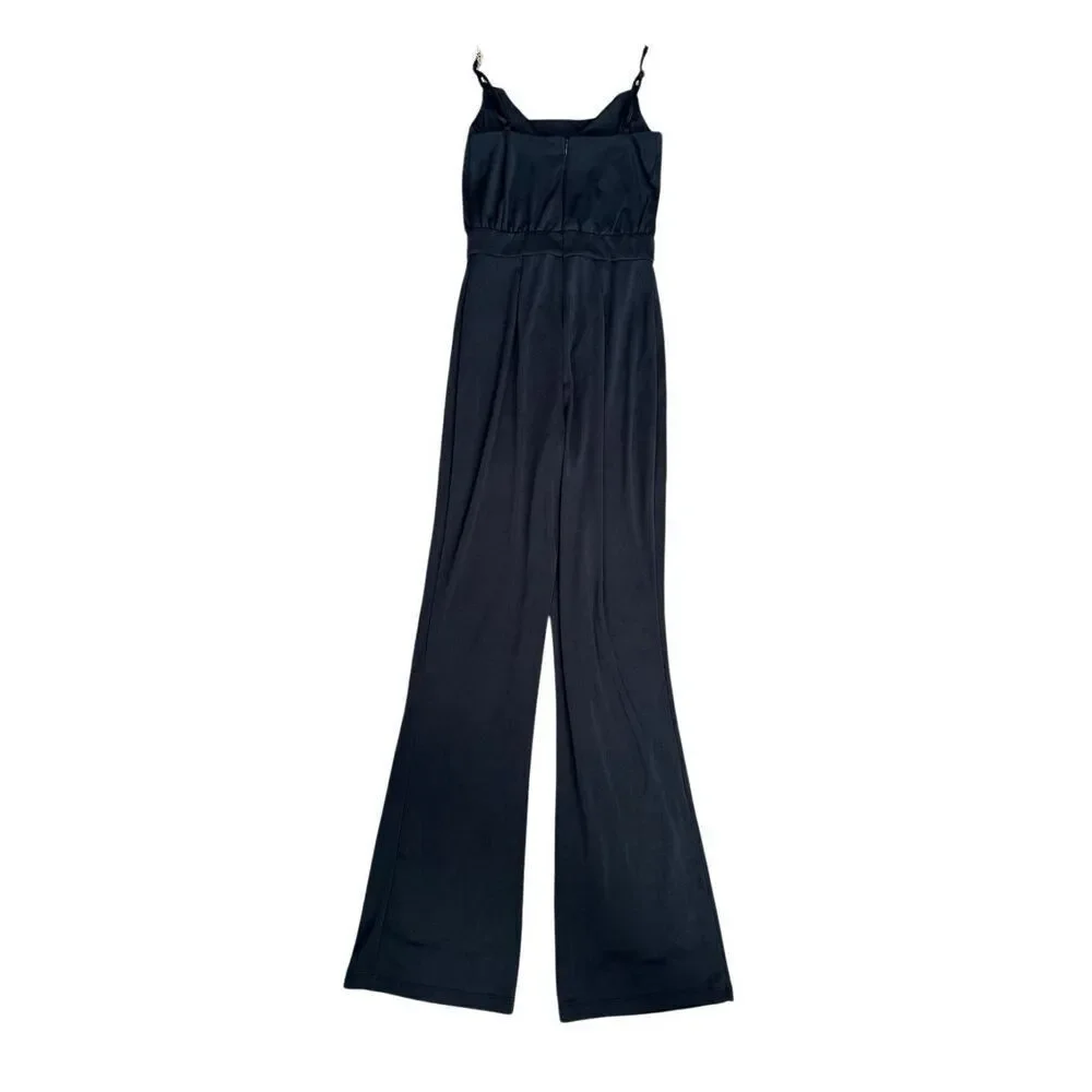 Jason Wu Palazzo Cowl Neck Chain Straps Black Jumpsuit Wide Leg Formal Party XS